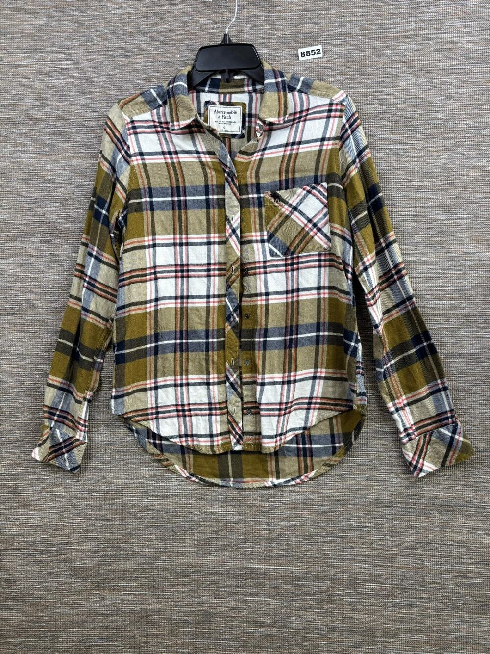 Abercrombie & Fitch Button Up Shirt Womens Sz S Green Plaid Flannel Long Sleeve
